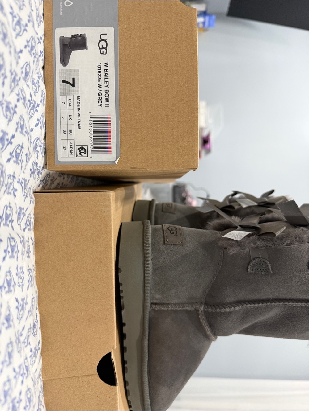UGG Grey Bailey Bow II Suede Boots with Ribbon Detail